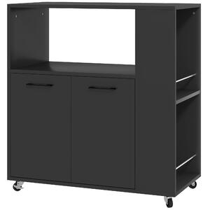 HOMCOM Carrello Cucina in Legno con Ripiano Aperto, Armadietto e Scaffale Laterale, 75x40x80.5 cm, Nero | Aosom Italy