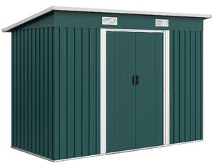Outsunny Casetta da Giardino con Porte Scorrevoli Doppie e 2 Prese d'Aria, Capanno Attrezzi in Acciaio 272 x 134 cm, Verde | Aosom Italy