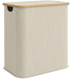 HOMCOM Cesto Portabiancheria da 80L a 2 Sezioni con Coperchio, in Tessuto non Tessuto e Bambù, 54x34x58.5 cm, Beige | Aosom Italy