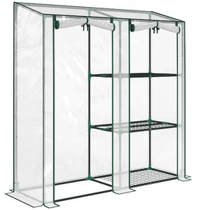 Outsunny Serra Verticale a 2 Sezioni con 3 Ripiani, in Plastica e Acciaio, 143x45x151 cm, Verde Scuro e Trasparente | Aosom Italy