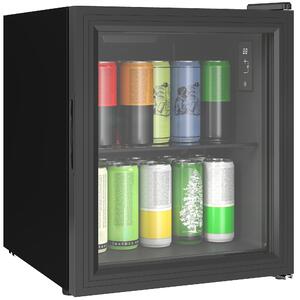 HOMCOM Mini Frigo da Ufficio 46L, 59 Lattine, Temperatura Regolabile 0-20℃ con Porta in Doppio Vetro Temperato, Nero | Aosom Italy