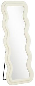 HOMCOM Specchio da Terra a Cornice Ondulata in Velluto, 160x60 cm, in Vetro Temperato, Crema | Aosom Italy