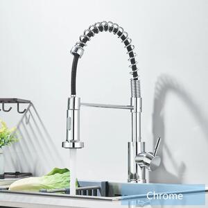 Miscelatore per lavello da cucina - Miscelatore monocomando - Alto beccuccio - Doccetta estraibile - Acqua calda e fredda - Acciaio inossidabile 304 - Montaggio su piano - Cromato