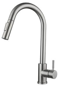 Miscelatore da cucina – Rubinetto estraibile – Acciaio inossidabile 304 – Girevole a 360° – Cartuccia in Vetroceramica – Grigio argento