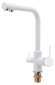 Miscelatore da cucina a tre vie – Rubinetto per lavello – Girevole a 360° – Acqua potabile filtrata – Acqua calda e fredda – Acciaio inossidabile e ottone – 2 maniglie – Bianco