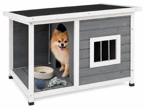 Cuccia per cani KOMFOTTEU, adatta per esterni, grotta impermeabile per cani di 86 x 63 x 60 cm, casetta per animali domestici con tetto apribile in asfalto, fondo rialzato e finestra, ideale per cani e altri piccoli animali, colore grigio