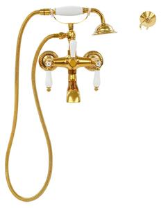 Miscelatore per vasca da bagno - Montaggio a parete - Doccetta manuale - Miscelatore a due manopole - Ottone - Attacco G1/2 - Finitura dorata