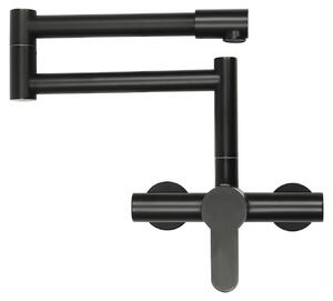 Rubinetto da cucina pieghevole - Rubinetto da cucina da parete, a 2 fori - Rotazione a 360° - Solo acqua fredda - Attacco G1/2 - Distanza tra i fori: 15 cm - Colore: nero