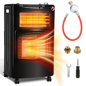 Stufa 2-in-1 a gas e elettrica Vigevee, 4200W/1200W, con elementi riscaldanti in Vetroceramica e quarzo, 3 livelli di potenza a gas, sistema di accensione elettronica (ODS), 4 ruote, inclusi 2 adattatori per prese europee