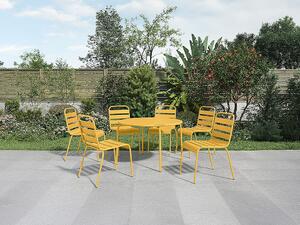 Sala da pranzo da giardino un tavolo rotondo D.130cm e 6 sedie impilabili in Metallo Giallo senape - MIRMANDE di MYLIA