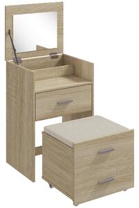 Tavolo Trucco Toeletta 50x40x113,5 cm con Specchio a Ribalta e Sgabello a Scomparsa in Legno Naturale
