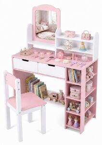 KOMFOTTEU: Tavolino da trucco per bambini con sedia e specchio quadrato