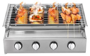 Griglia da giardino per barbecue - Griglia a gas con 4 bruciatori - Altezza regolabile - Griglia rimovibile - Metallo - Con accensione - Grigio chiaro