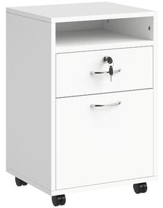 HOMCOM Cassettiera per Ufficio con 2 Chiavi, Cassetto, Armadietto e 4 Ruote Libreria Bassa in Legno Bianco, 40x35x60cm