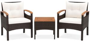 Set di mobili da giardino KOMFOTTEU, composto da 3 pezzi: mobili da terrazzo in rattan e legno di acacia, con 2 poltrone e 1 tavolino, ideali per giardino o balcone