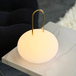 Dyberg Larsen Lanterna a LED ricaricabile Ellipse, bianco/ottone, IP44 dimmerabile, Bianco / Opale, Plastica, Moderno