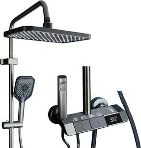 Set soffione doccia - Doccetta - Supporto regolabile in altezza - Ottone - Nichel spazzolato grigio