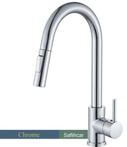 Miscelatore per lavello da cucina - Miscelatore estraibile - Tubo flessibile - Girevole a 360° - Miscelatore termostatico (acqua calda/fredda) - Monocomando, installazione con un foro - Cromato