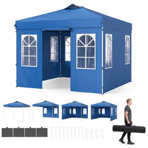 KOMFOTTEU, gazebo pop-up da giardino, dimensioni 3 x 3 metri, con struttura regolabile in altezza e dotato di 4 pareti laterali (blu)