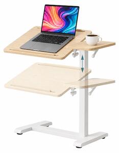 Panca scrivania regolabile in altezza da Relaxdays, 67,5–102 cm, inclinabile, con rotelle integrate, ideale per l'ufficio domestico, per laptop, forma a C, colore naturale/bianco