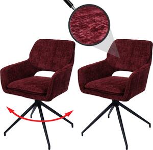 Set di 2 sedie per sala da pranzo HWC-N74, sedia da cucina, girevole a ritorno automatico, tessuto di ciniglia (490g/m²) Oeko-Tex ~ bordeaux