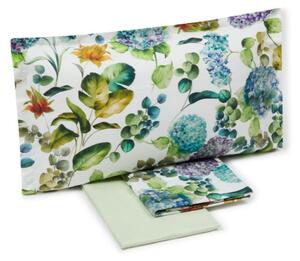 Completo Lenzuola In Percalle Hydrangea-jungle Matrimoniale - 250X290 175X205 + 2 Federe 50X80 Emporium Floreale Bianco Caleffi