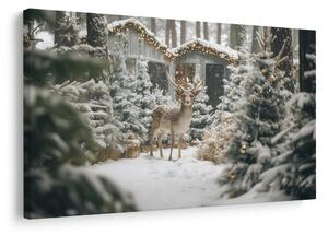Quadro su tela – Cervo natalizio nel bosco
