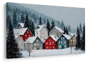 Quadro su tela – Villaggio natalizio sotto la neve