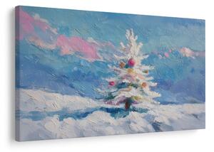 Quadro su tela – Albero di Natale in paesaggio innevato