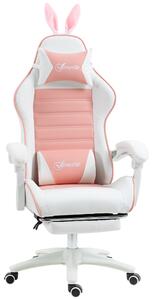 Vinsetto Sedia Gaming Ergonomica con Orecchie, Poggiapiedi Estraibile, Cuscino Lombare e Poggiatesta, Rosa | Aosom Italy