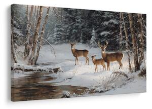 Quadro su tela Natalizio – Foresta invernale con cervi