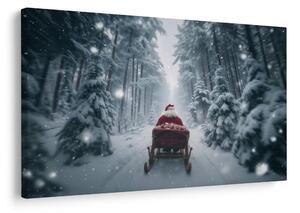 Quadro su tela – Viaggio natalizio di Babbo Natale nel bosco