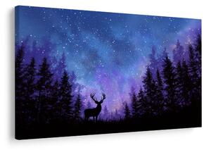 Quadro su tela – Cervo natalizio nella foresta magica