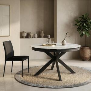 Tavolo Rotondo in Top ceramica su vetro , Struttura in Metallo, MOON Diametro 120 x120 Max 160x h76 cm-Peso 69 kg Fino a 6 persone colore marmo calacatta bianco