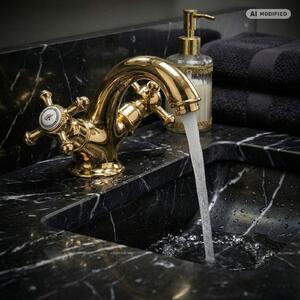 PaulGurkes Miscelatore per lavabo, modello piccolo, oro, stile retrò antico, a due maniglie