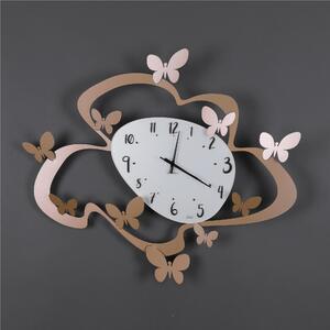 Orologio Da Muro Struttura in metallo e quadrante in vetro FARFALLE Dimensioni 71x61 cm lancette Colore nero , Con Farfalle A rilievo realizzato in Oro Metallizzato
