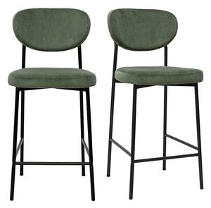 Sgabelli da bar fissi in velluto a coste verde kaki H65 cm (set di 2) BREKA