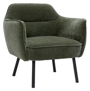Poltrona design in tessuto effetto velluto verde kaki e metallo nero LAURENS