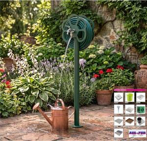 Fontana da Giardino con doppio Rubinetto e Porta tubo a Fiore Belfer Dimensioni 27x23x105 cm - peso 6,5 kg design, colore Verde