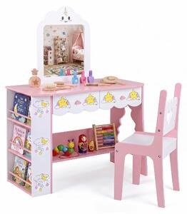 KOMFOTTEU Tavolino da trucco a forma di nuvola per bambini, con specchio, bianco