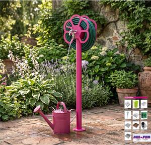 Fontana da Giardino con doppio Rubinetto e Porta tubo a Fiore Belfer Dimensioni 27x23x105 cm - peso 6,5 kg design, colore Ciclamino