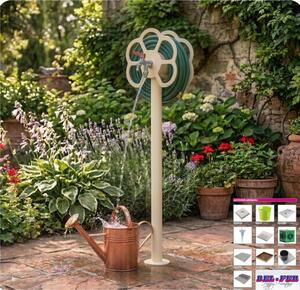 Fontana da Giardino con doppio Rubinetto e Porta tubo a Fiore Belfer Dimensioni 27x23x105 cm - peso 6,5 kg design, colore Avorio
