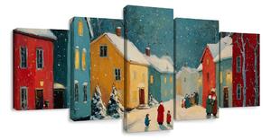 Quadri 5 pezzi – Villaggio invernale sotto la neve