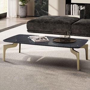 Tavolino FineBuy 120x60x30,5 cm con effetto marmo lucido nero/oro Tavolino da salotto rettangolare con struttura in metallo Tavolino da divano grande