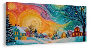 Quadro su tela Natalizio – Case colorate nella notte magica