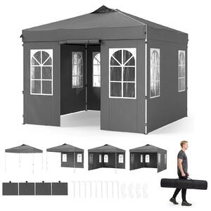 KOMFOTTEU, gazebo pop-up da giardino, dimensioni 3 x 3 metri, con struttura regolabile in altezza e dotato di 4 pareti laterali (grigio)