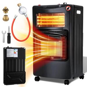 Stufa 2-in-1 a gas ed elettrica Eikuavons, 4200W/1200W, con elementi riscaldanti in Vetroceramica e quarzo, 3 livelli di potenza a gas, sistema di accensione elettronica (ODS), 4 ruote, inclusi 2 adattatori EU