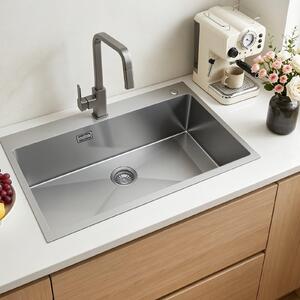 Lavello da incasso in acciaio inossidabile, con un solo vano - Lavello da cucina - 85 x 45 x 19 cm - Stile rustico - Con cestello per scarichi - Adatto per cucina, camper, lavanderia - Argento