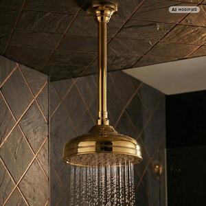PaulGurkes Soffione doccia dorato con braccio da soffitto 30 cm Soffione doccia retrò a pioggia