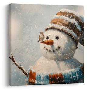 Quadro su tela Natalizio – Pupazzo di neve e amico passero